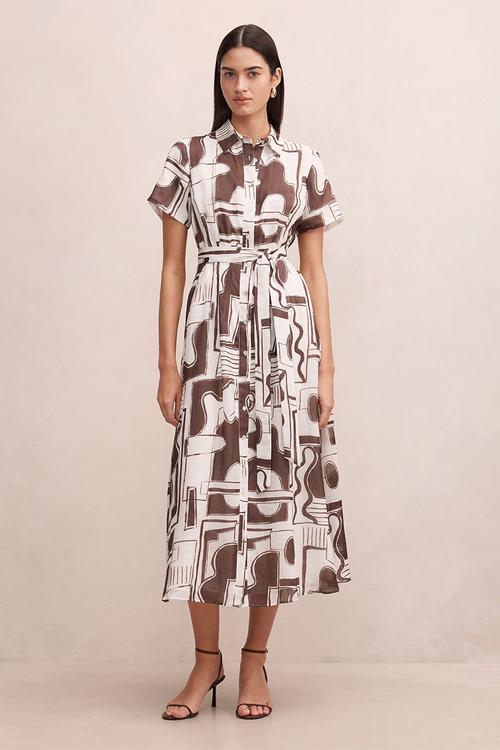 Joy short sleeve midi dress - light arlon abstract