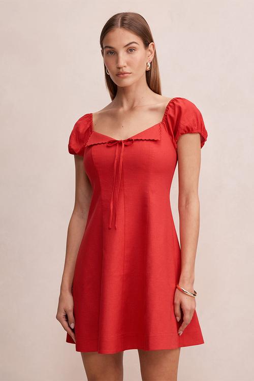 Portia folded collar linen mini dress - racing red