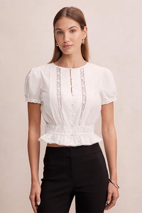 Delta lace pintuck blouse - porcelain