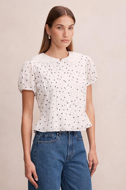Cece peplum blouse - navy findon spot