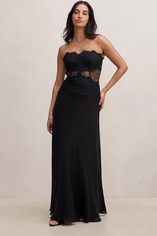 Amity lace corset sheer maxi dress - black