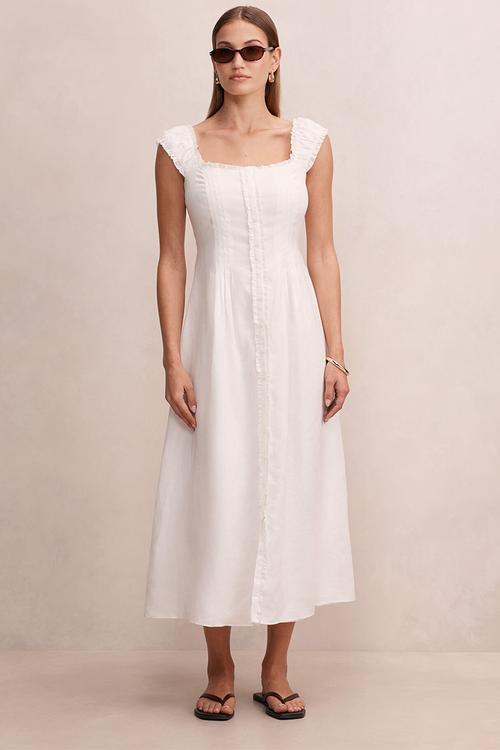 Adriana pintuck linen midi dress - porcelain
