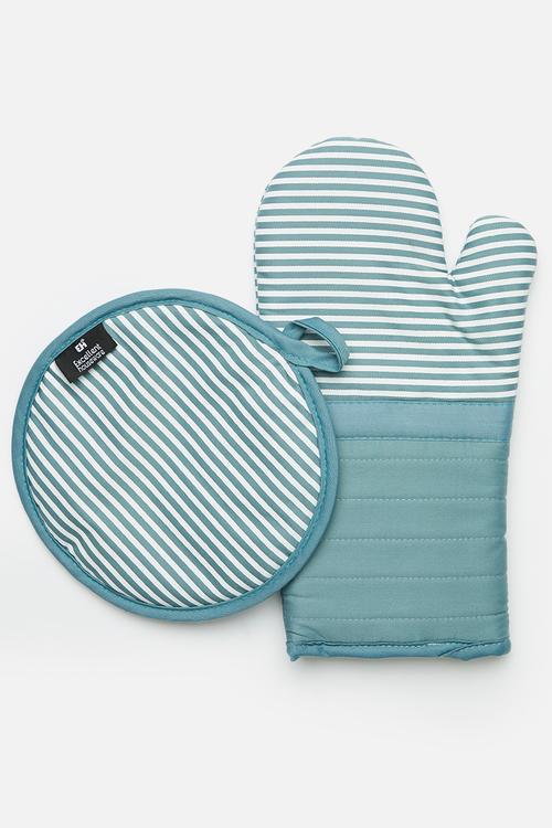 Stripped Oven Mit Set - Blue