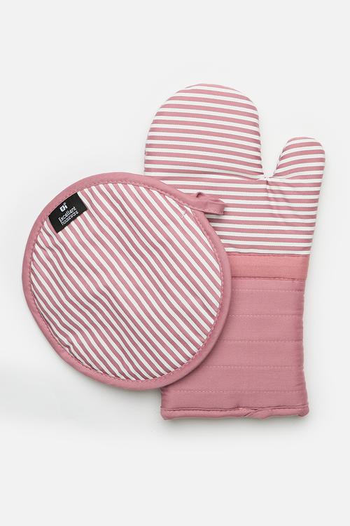 Stripped Oven Mit Set - Pink