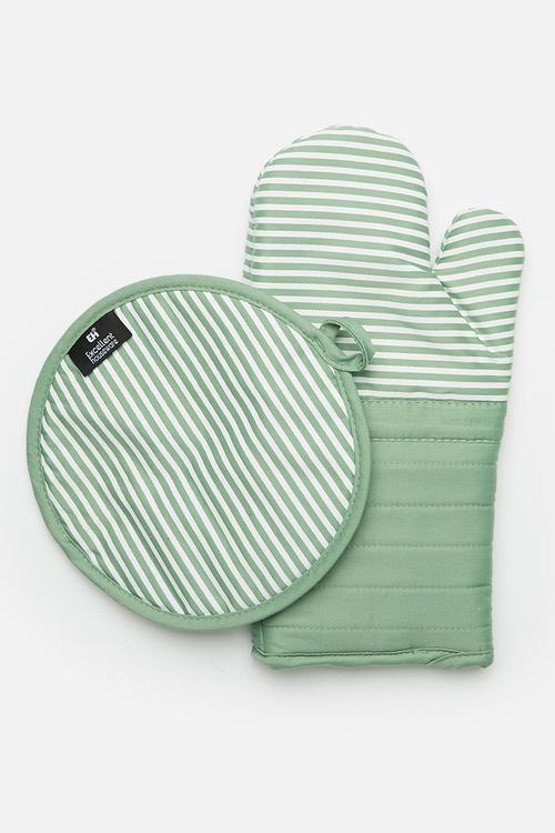 Stripped Oven Mit Set - Green