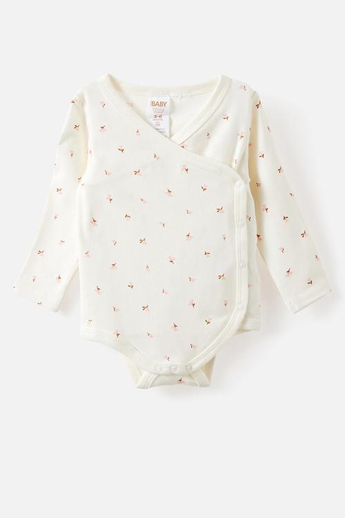 Organic Cross Over Long Sleeve Bubbysuit - Milk/Tulip Heart