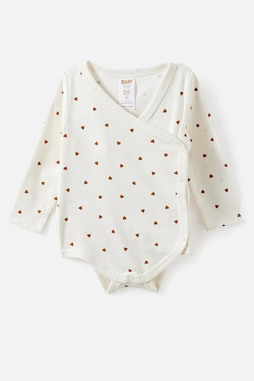Organic Cross Over Long Sleeve Bubbysuit - Milk/Little Love Hearts