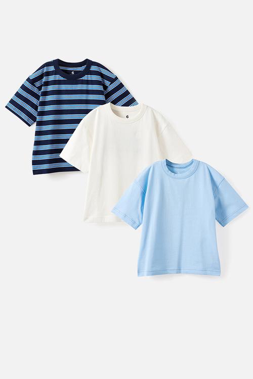 3 Pack Short Sleeve Essential Tee - Cloud Blue/ Vanilla/Squid Ink Stripe