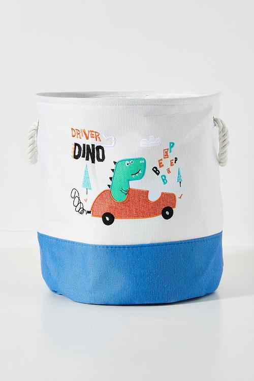 Dino graphic canvas laundry bin - sand dune/blue