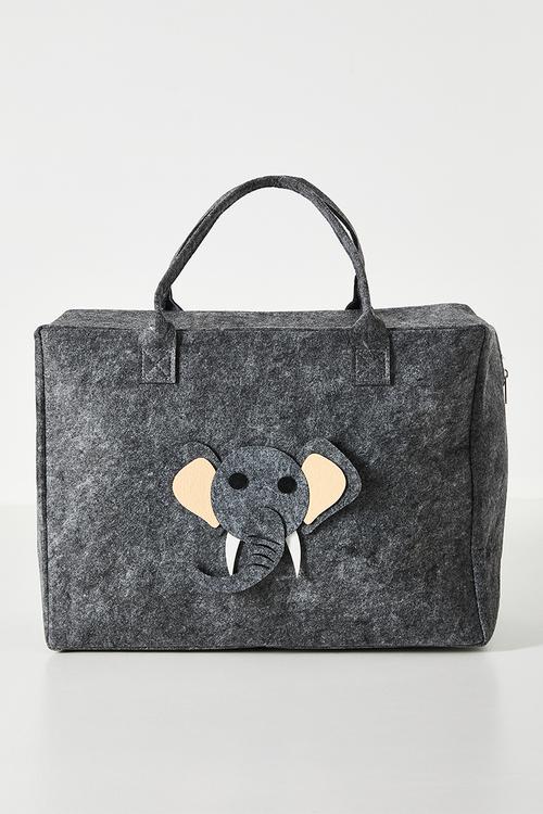 Felt storage bag with elephant patch - grey