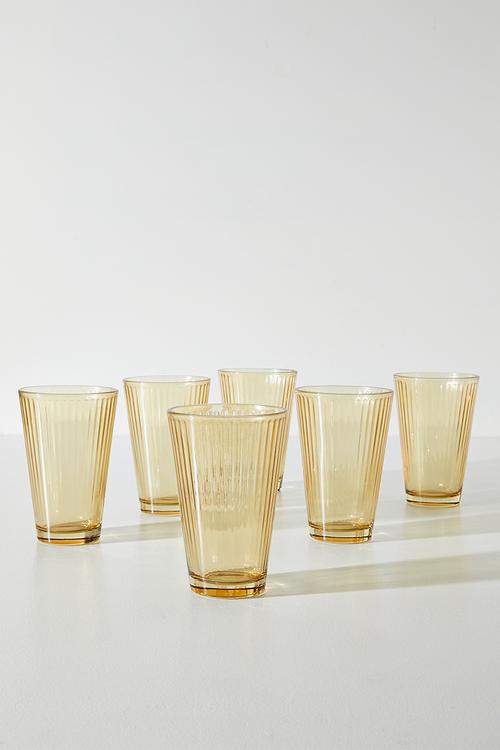 Ribbed Yellow Drinking Glass Set - 6pcs