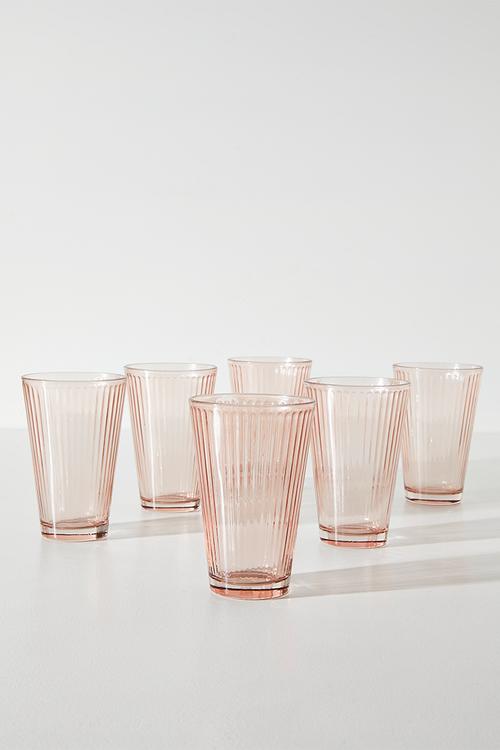Ribbed Peach  Drinking Glass Set - 6pcs