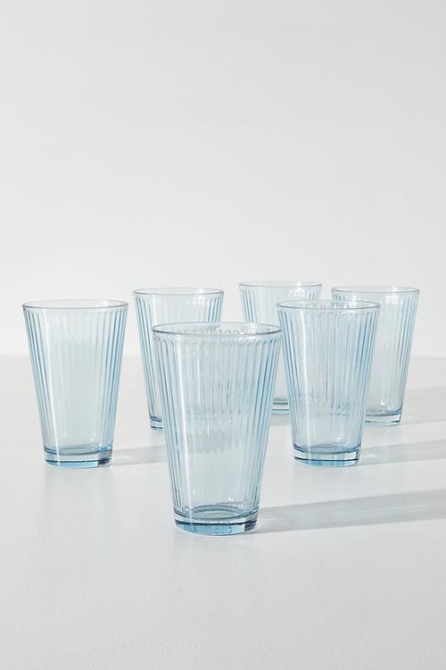 Ribbed Light Blue Drinking Glass Set - 6pcs