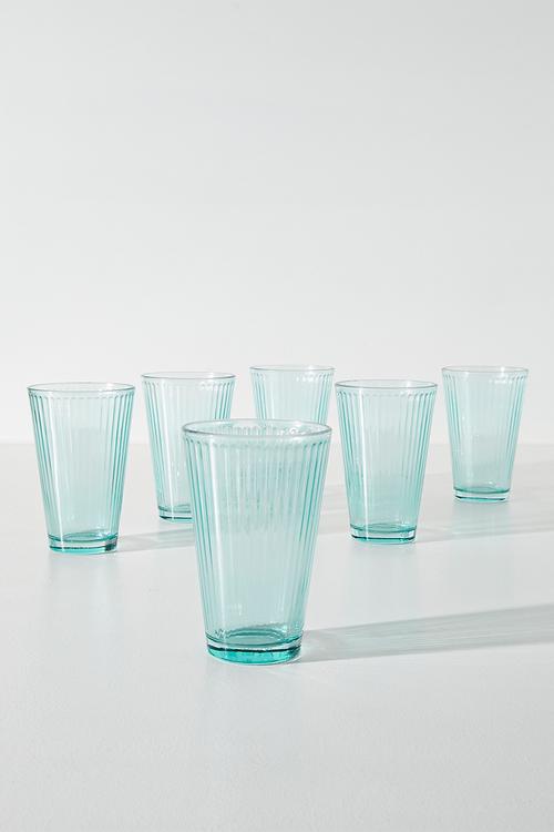 Ribbed Aqua  Drinking Glass Set - 6pcs