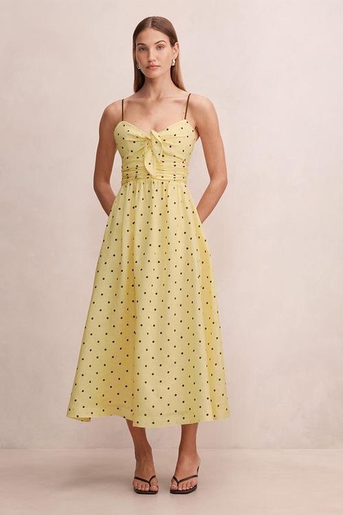 Isabella tie front linen midi dress in cyprus spot
