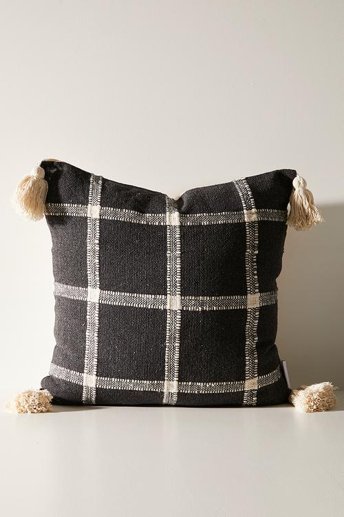 Ronan Embroidered Check Scatter - Charcoal