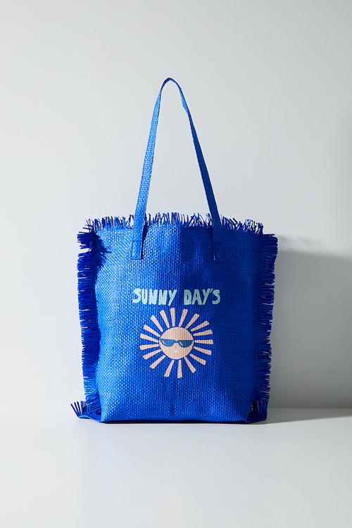 Straw Beach Bag - Blue