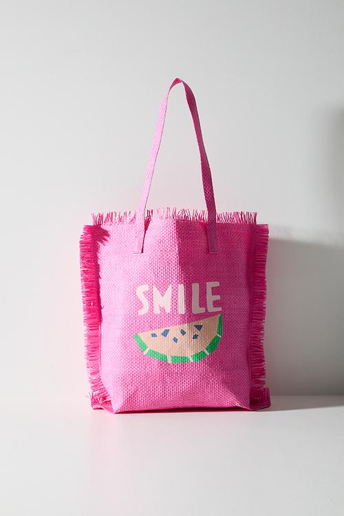 Straw Beach Bag - Pink