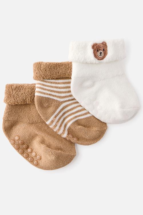 Baby 3Pk Terry Socks - Peanut Butter/Bear