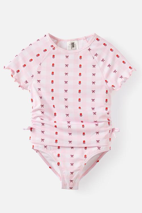 Florence S/S Rashie And Bikini Bottom Set - Ballet Pink/Floral Gingham