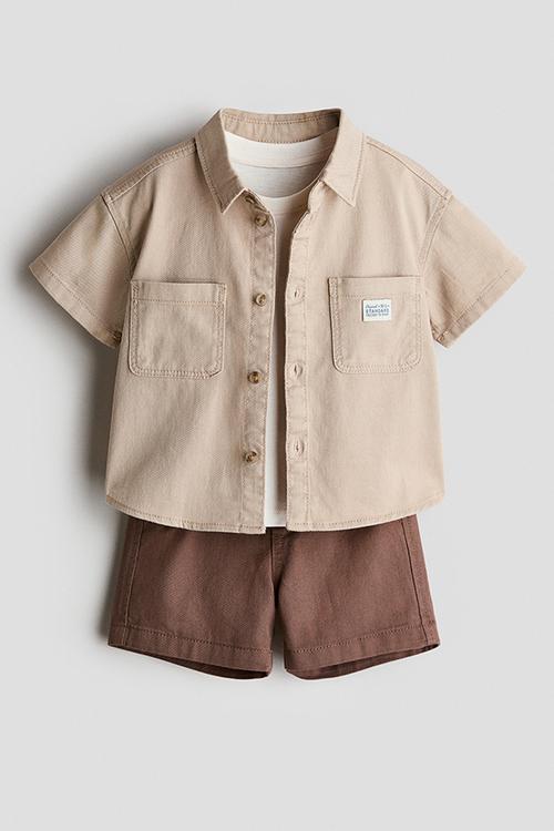 3-piece cotton set - beige/brown
