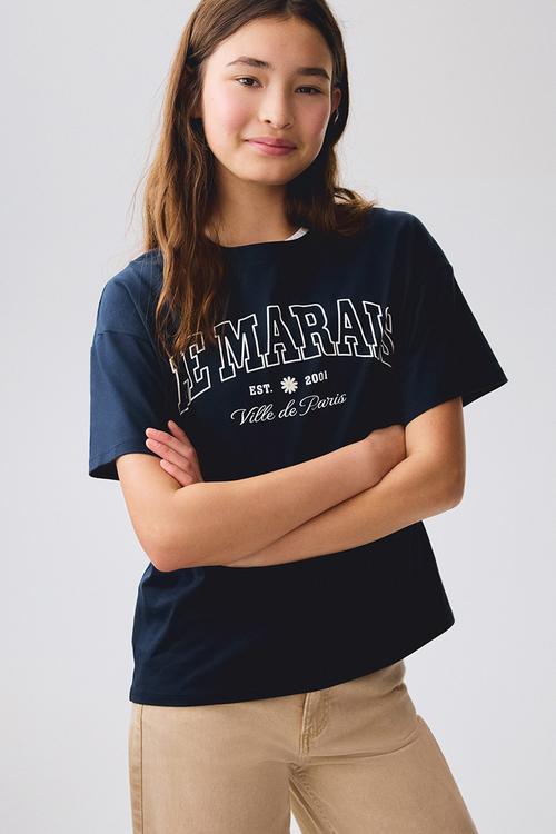 Oversized cotton t-shirt - navy blue/le marais