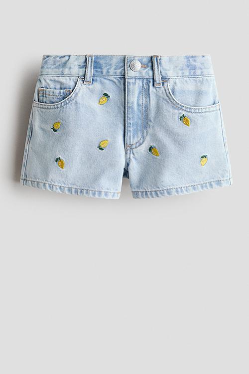 Denim shorts - light denim blue/lemons