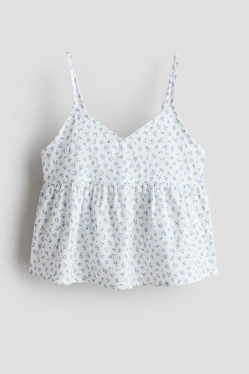 Peplum strappy top - white/blue floral