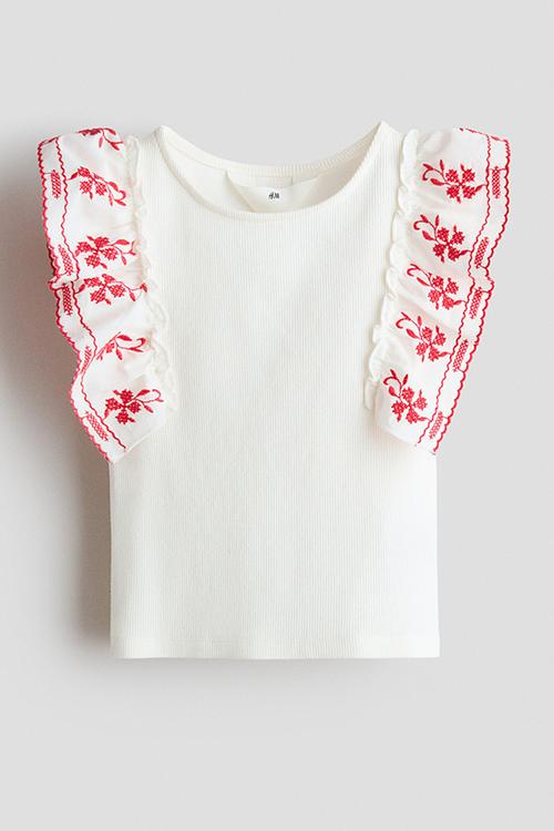 Frill-trimmed top - white/red