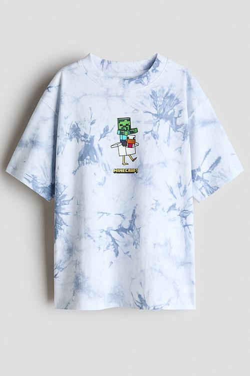 Printed t-shirt - light blue/minecraft