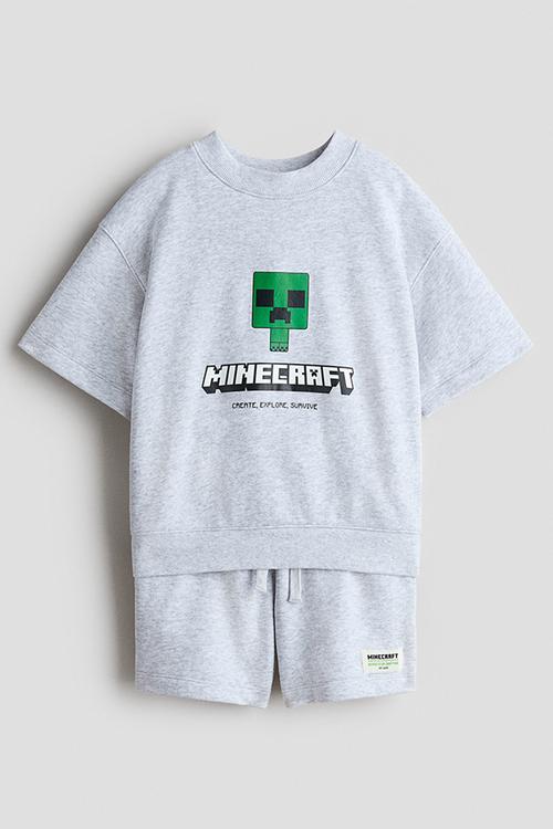 2-Piece printed sweatshirt set - light grey marl/minecraft