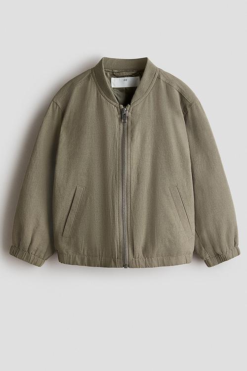 Linen-blend bomber jacket - khaki green