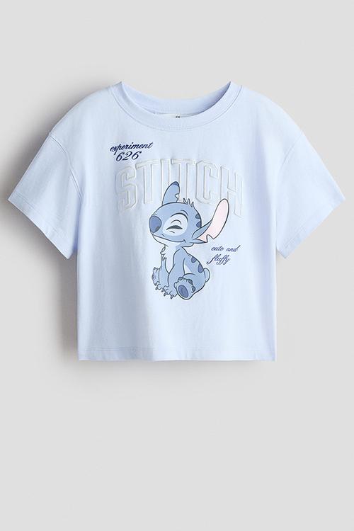Print-motif cotton T-shirt - light blue/lilo & stitch