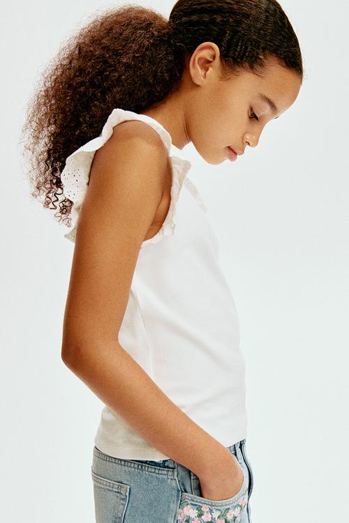 Flutter-sleeved broderie anglaise top - white