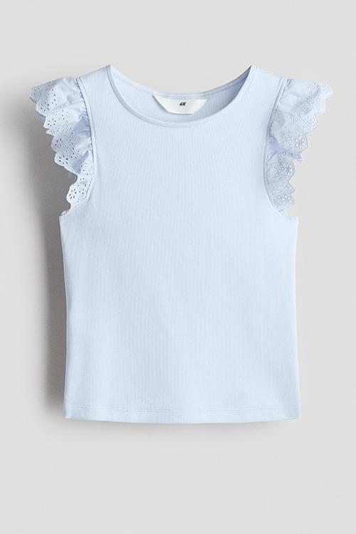 Flutter-sleeved broderie anglaise top - light blue