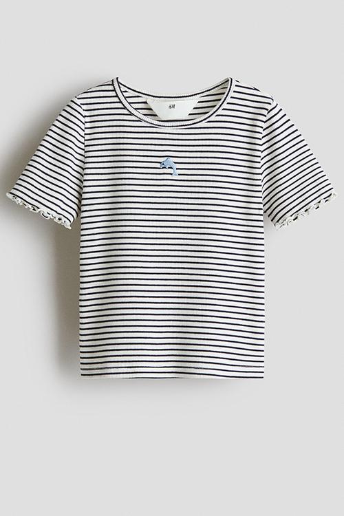 Ribbed top - white/navy blue striped