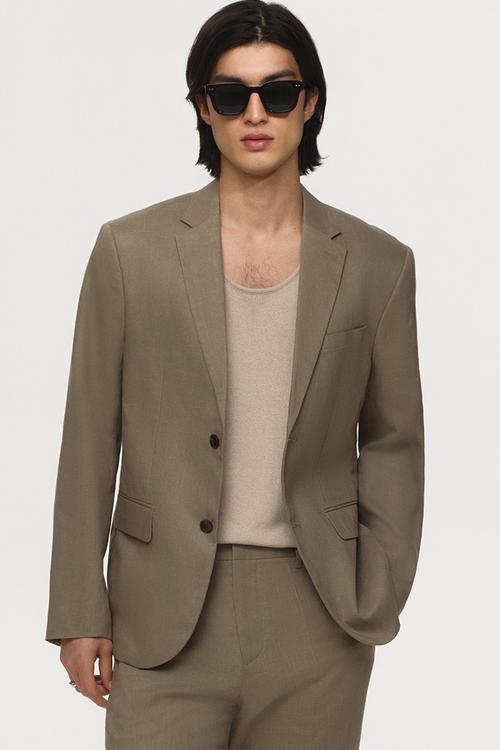 Slim fit linen jacket - khaki green