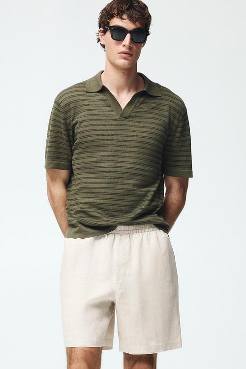 Relaxed fit linen shorts - light beige