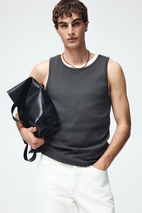 Slim fit ribbed vest top - dark grey