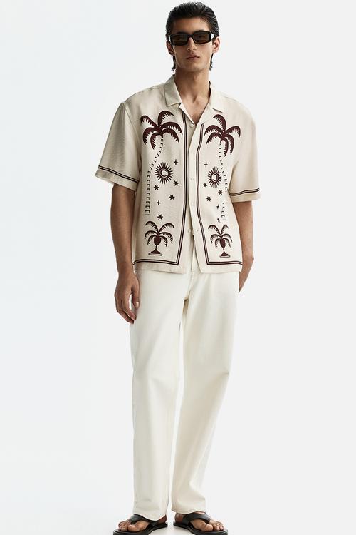 Relaxed fit printed resort shirt - light beige/patterned