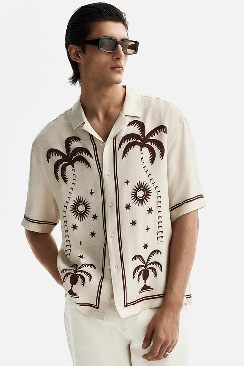 Relaxed fit printed resort shirt - light beige/patterned