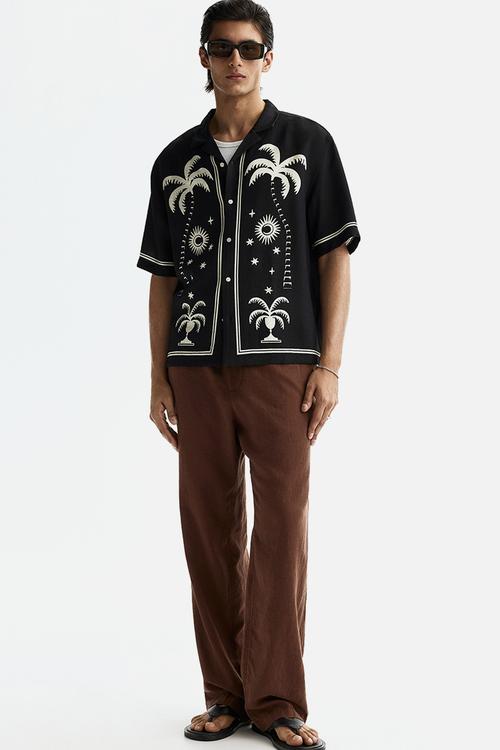 Relaxed fit printed resort shirt - black/patterned