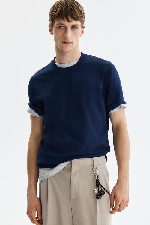 Slim fit knitted t-shirt - dark blue