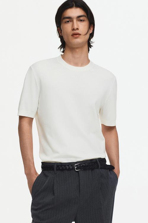Slim fit knitted T-shirt - white