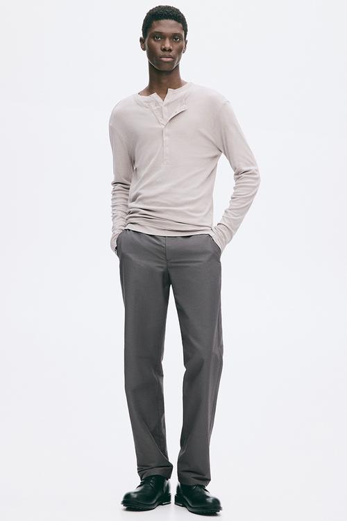 Slim fit cotton henley top - light grey