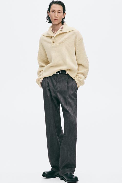 H&M Atelier:  Regular fit shawl-neck wool jumper - light beige