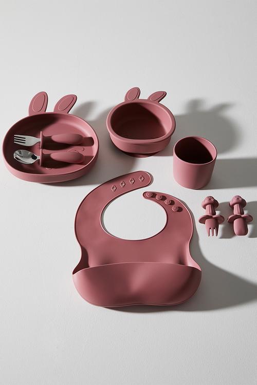Bunny silicone meal set - dark pink