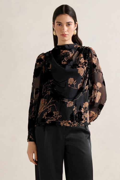 Amaya drape blouse - black/brown