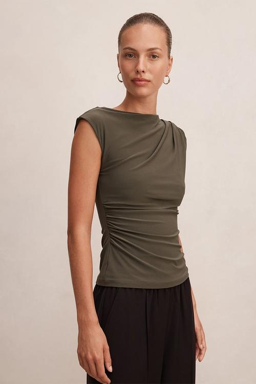 Logan asym shoulder top - forest night