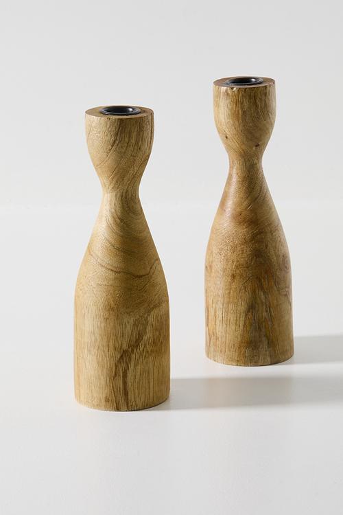 Slim Wooden Candle Holder Set 2